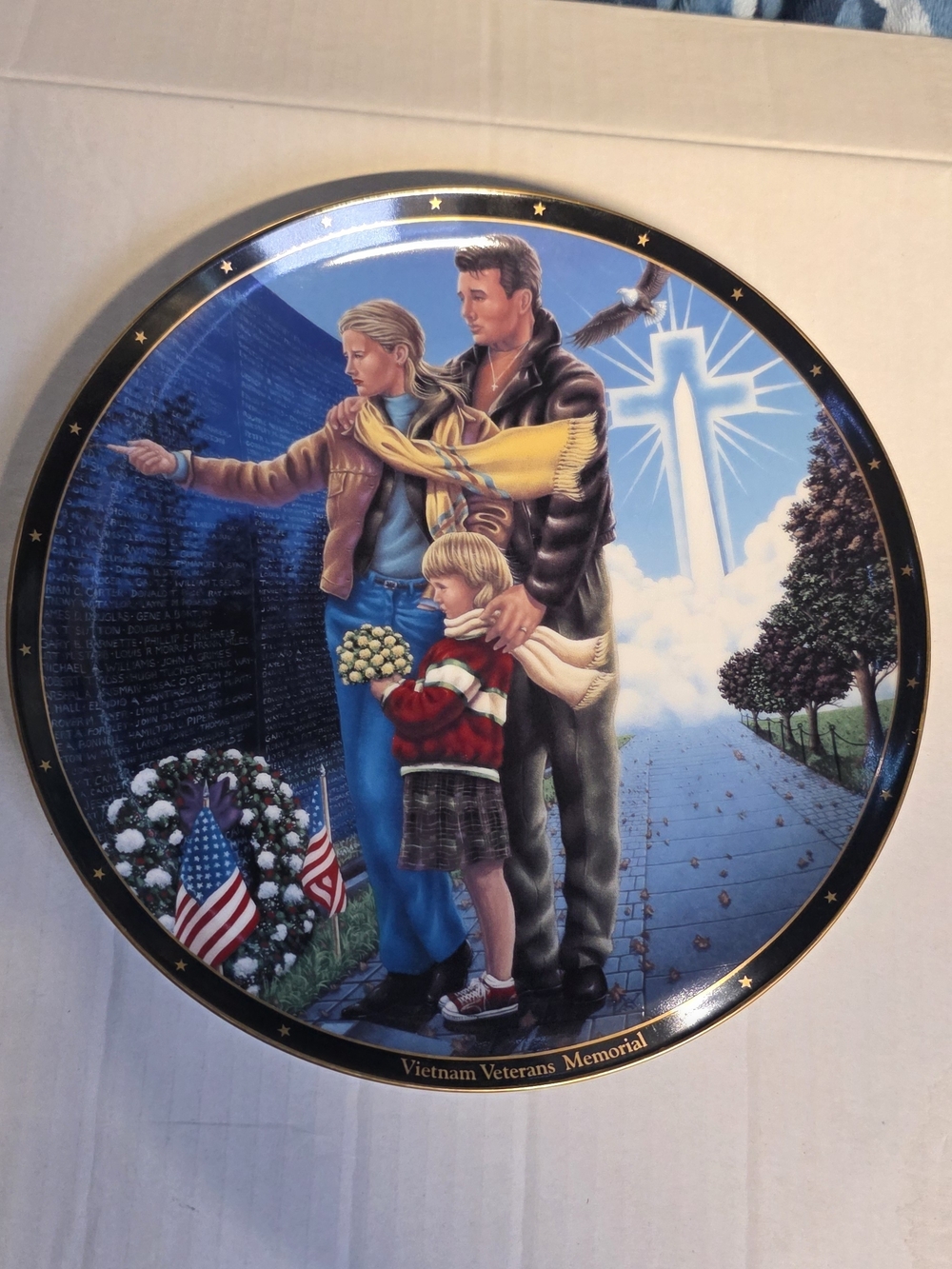 Vietnam Veterans Memorial Ceramic Display Plate - Blue & Gold Accents